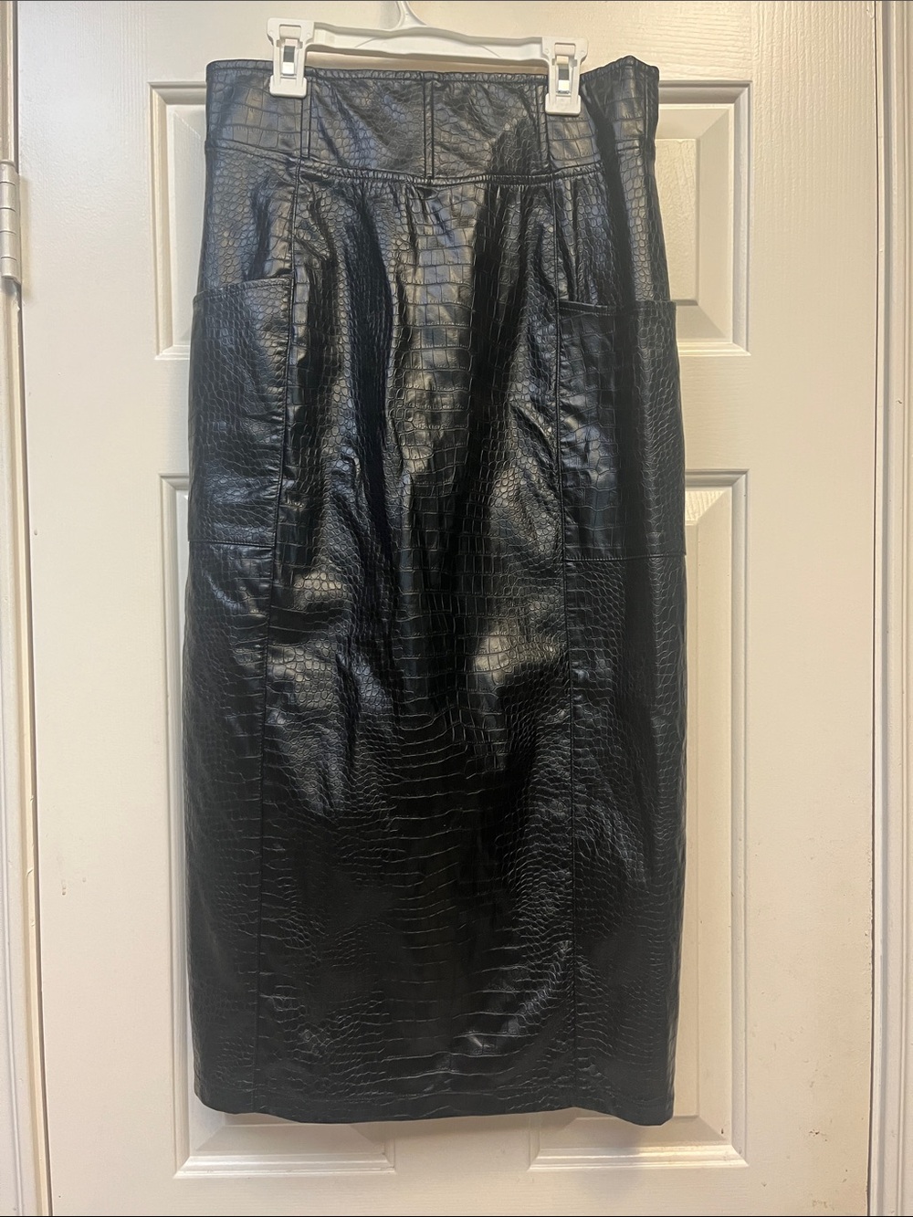 JLUXLABEL Black Faux Croc Pencil Skirt
